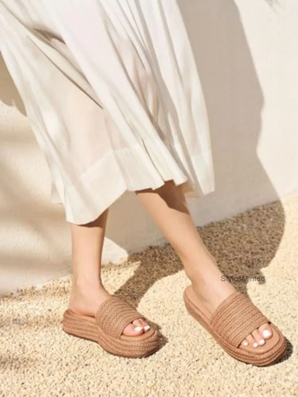 Women's Espadrille Platform Sandals Boho Raffia Slip On Open Toe Cute Summer